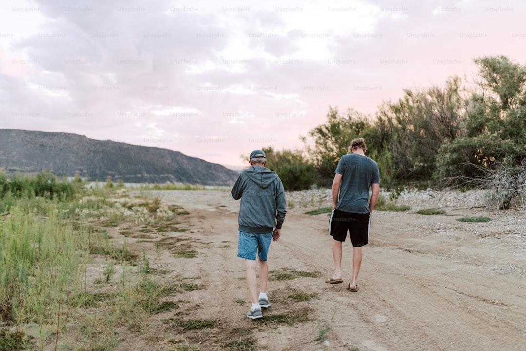 A solitary pilgrim walking a long path through misty morning landscape