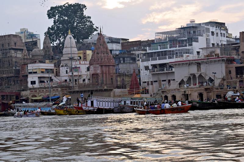 Evening ceremony along the ghats of the sacred Ganges River in Varanasi