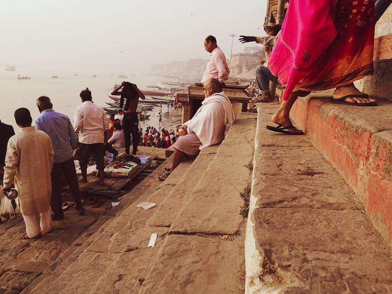 Morning rituals on the ghats along the Ganges in Varanasi