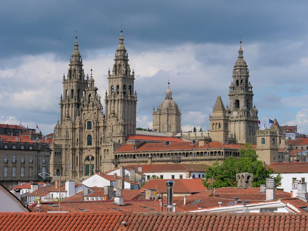 The twin towers of Santiago de Compostela Cathedral, linked to the legend of Saint James